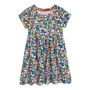 Mini Boden Fun Jersey Cotton Floral Dress Elizabethan Blue Flower Patch 6-7Y